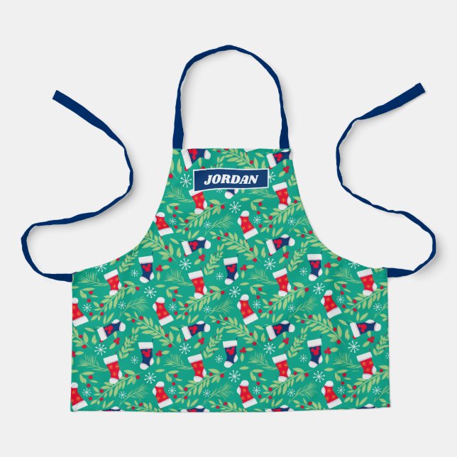 Mickey Mouse | Christmas Stockings & Holly Pattern Apron (Front)