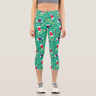 Mickey Mouse   Christmas Stockings & Holly Pattern Capri Leggings