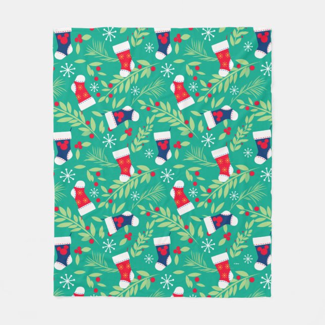 Mickey Mouse | Christmas Stockings & Holly Pattern Fleece Blanket (Front)