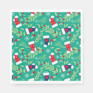 Mickey Mouse Christmas Stockings & Holly Pattern Napkin