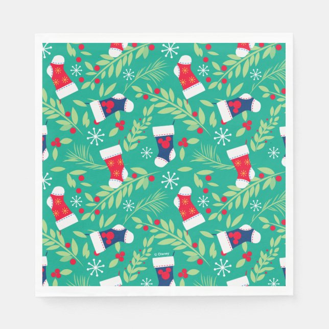 Mickey Mouse | Christmas Stockings & Holly Pattern Napkin (Front)