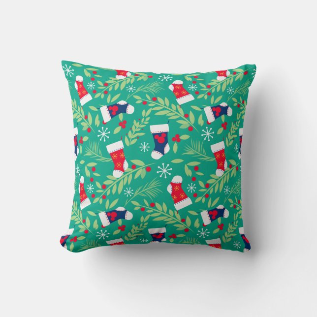 Mickey Mouse | Christmas Stockings & Holly Pattern Throw Pillow (Front)