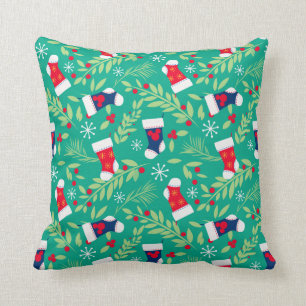 Mickey Mouse Christmas Stockings & Holly Pattern Throw Pillow