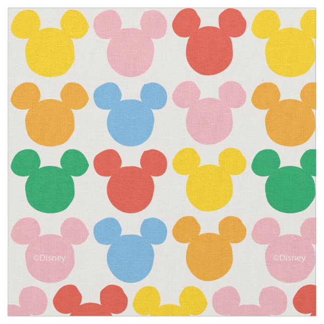 Mickey Mouse | Colourful Repeating Logo Fabric (Close Up)