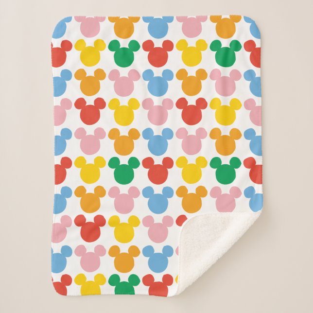 Mickey Mouse | Colourful Repeating Logo Sherpa Blanket (Front)