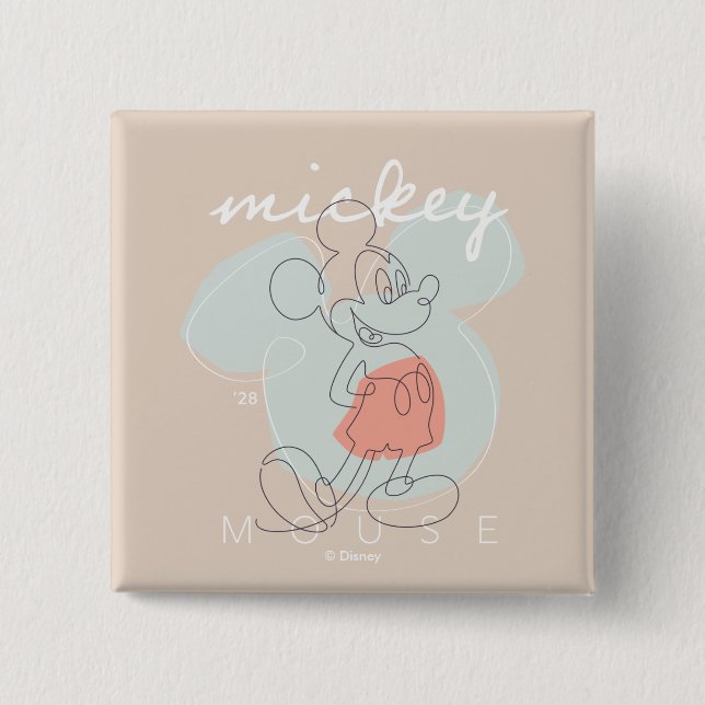 Mickey Mouse Continuous Line Graphic 2 Inch Square Button (Front)