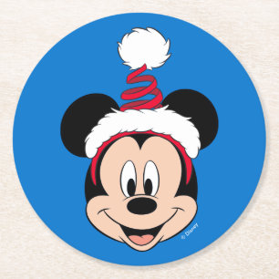 Mickey Mouse   Cute Christmas Hat Round Paper Coaster