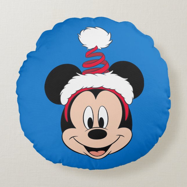 Mickey Mouse | Cute Christmas Hat Round Pillow (Front)