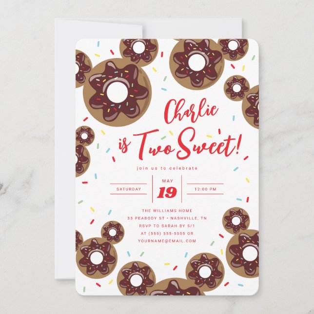  Mickey Mouse | Doughnut Two Sweet - 2nd Birthday Invitation (Front)