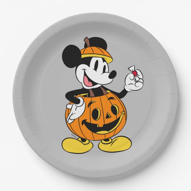 Mickey Mouse Dressed as a Pumpkin Paper Plate (Front)