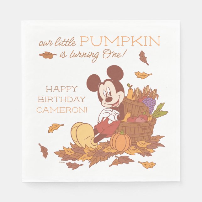 Mickey Mouse Fall Harvest Pumpkin 1st Birthday Napkin (Front)