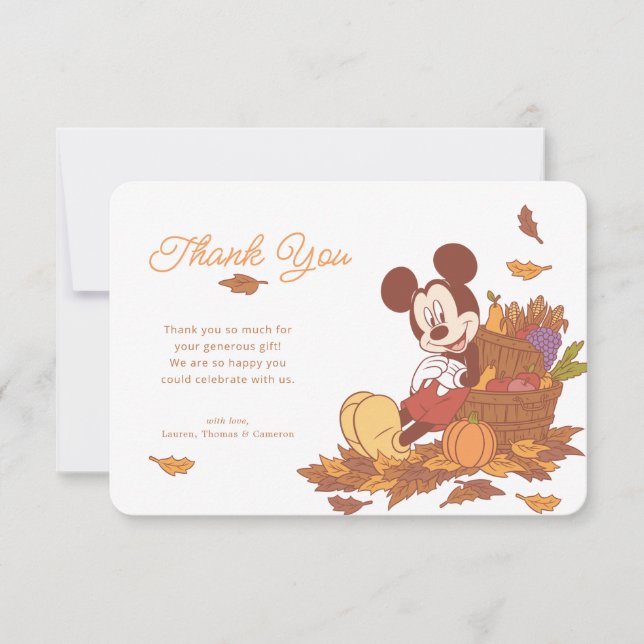 Mickey Mouse Fall Harvest Pumpkin Baby Shower Thank You Card (Front)