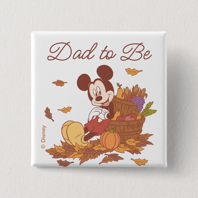 Mickey Mouse Fall Pumpkin Baby Shower 2 Inch Square Button (Front)