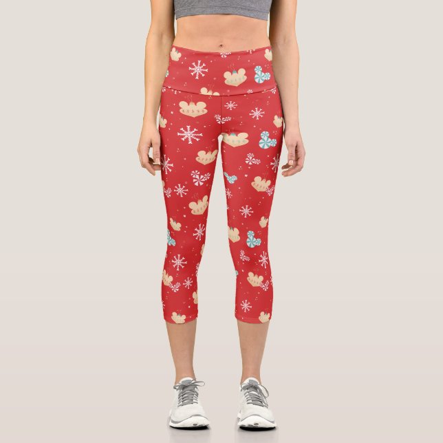 Mickey Mouse | Festive Christmas Pattern Capri Leggings (Front)