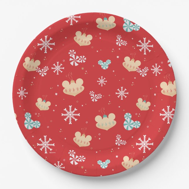 Mickey Mouse | Festive Christmas Pattern Paper Plate (Front)