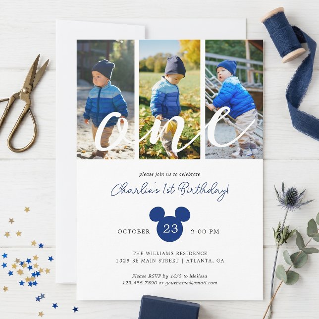 Mickey Mouse First Birthday | Photo Collage Invitation (Creator Uploaded)