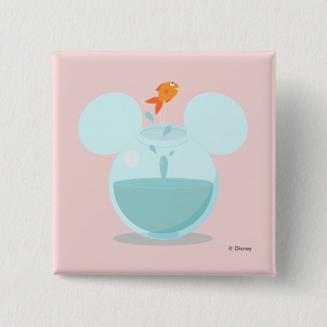 Mickey Mouse Fish Bowl Icon 2 Inch Square Button (Front)