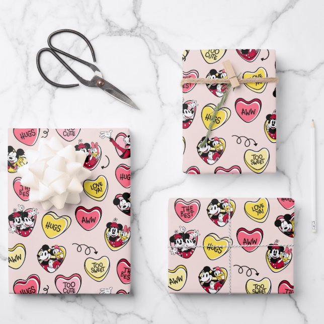 Mickey Mouse & Friends | Valentine Heart Candy Wrapping Paper Sheet (Front)