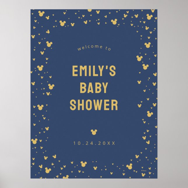 Mickey Mouse Gold Confetti Baby Shower Welcome Poster (Front)