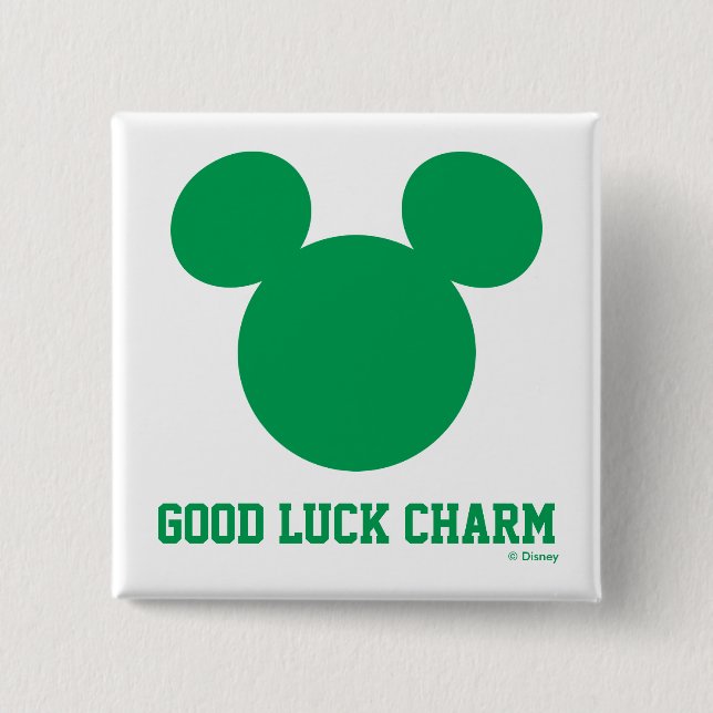 Mickey Mouse Good Luck Charm | St. Patrick's Day 2 Inch Square Button (Front)