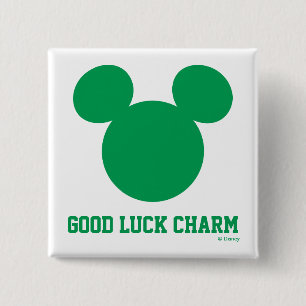 Mickey Mouse Good Luck Charm   St. Patrick's Day 2 Inch Square Button