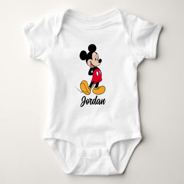 Mickey Mouse Hands Behind Back Baby Bodysuit (Front)
