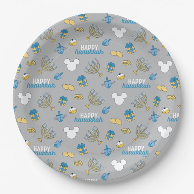 Mickey Mouse | Happy Hanukkah Pattern Paper Plate (Front)