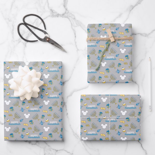 Mickey Mouse | Happy Hanukkah Pattern Wrapping Paper Sheet (Front)