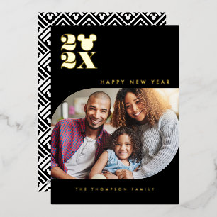 Mickey Mouse Happy New Year Photo  Foil Holiday Card
