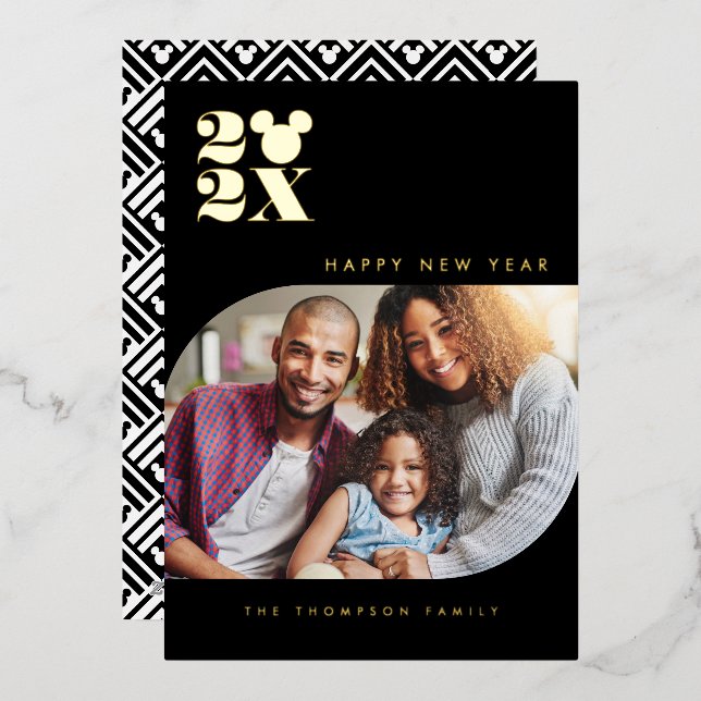 Mickey Mouse Happy New Year Photo  Foil Holiday Card (Front/Back)