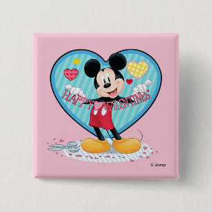 Mickey Mouse   Happy Valentines Day Cutout 2 Inch Square Button