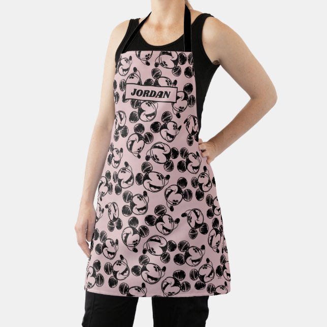 Mickey Mouse Head | Pink Sketch Pattern Apron (Insitu)