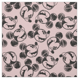 Mickey Mouse Head   Pink Sketch Pattern Fabric