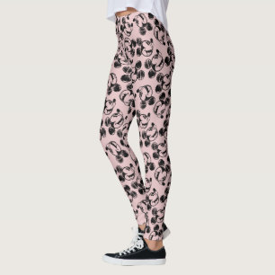 Mickey Mouse Head   Pink Sketch Pattern Leggings