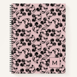 Mickey Mouse Head Pink Sketch Pattern Notebook