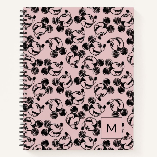 Mickey Mouse Head | Pink Sketch Pattern Notebook (Front)