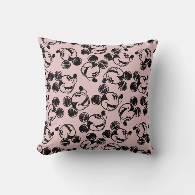 Mickey Mouse Head | Pink Sketch Pattern Throw Pillow (Front)