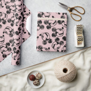 Mickey Mouse Head   Pink Sketch Pattern Wrapping Paper