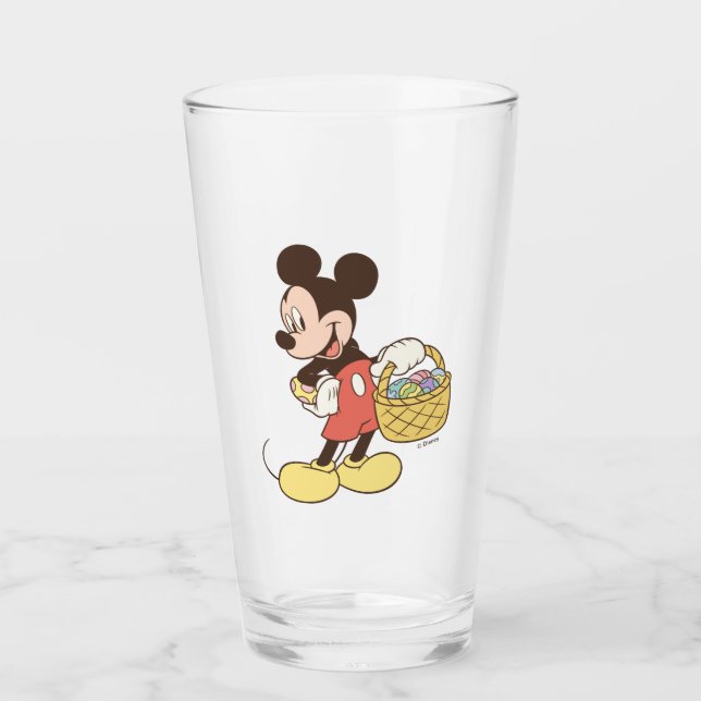 Mickey Mouse Holding Basket of Easter Eggs Glass (Front)