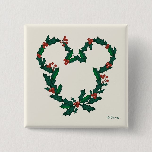 Mickey Mouse Holiday Wreath 2 Inch Square Button (Front)