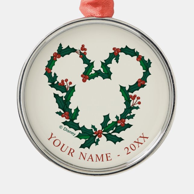 Mickey Mouse Holiday Wreath Metal Ornament (Front)