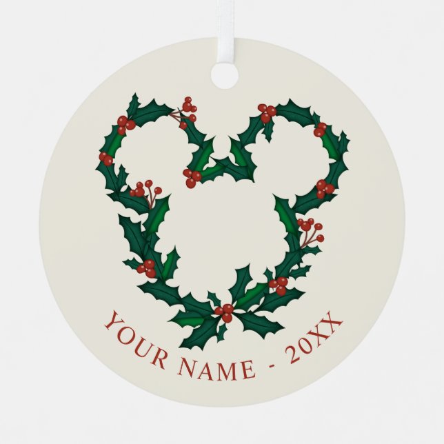 Mickey Mouse Holiday Wreath Metal Ornament (Front)