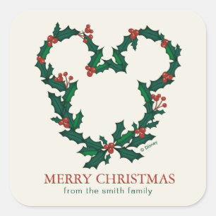 Mickey Mouse Holiday Wreath - Personalized Square Sticker