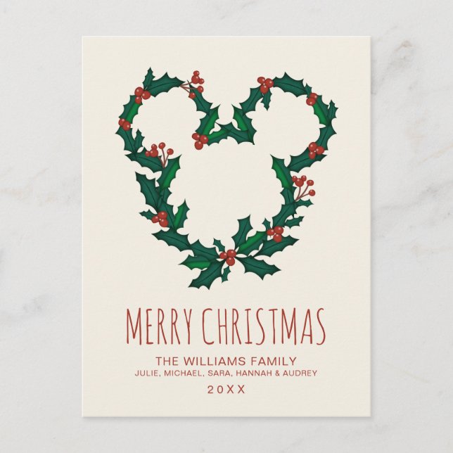 Mickey Mouse Holiday Wreath Postcard (Front)