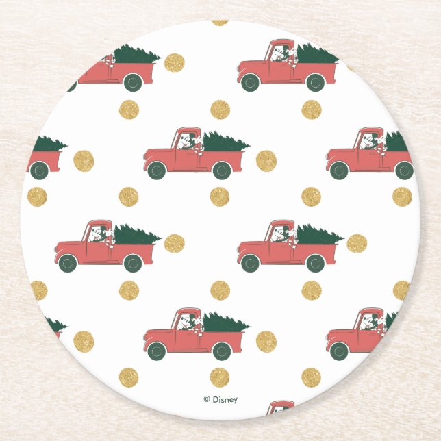 Mickey Mouse | Home for Christmas Pattern Round Paper Coaster (Front)