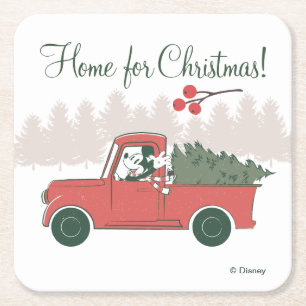 Mickey Mouse   Home for Christmas Square Paper Coaster