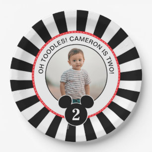 Mickey Mouse   Icon B&W Stripe Photo Birthday Paper Plate