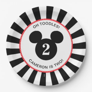 Mickey Mouse   Icon Black & White Stripe Birthday Paper Plate