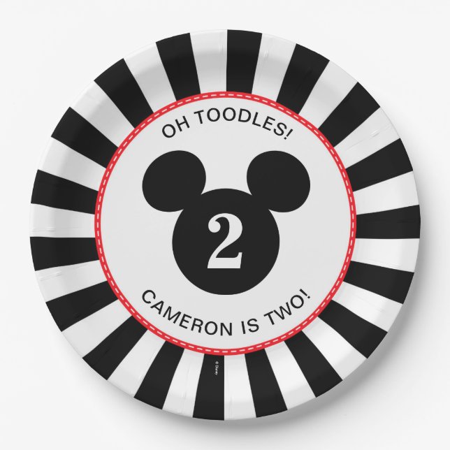 Mickey Mouse | Icon Black & White Stripe Birthday Paper Plate (Front)