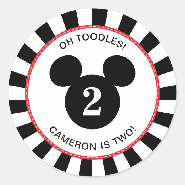 Mickey Mouse | Icon Black & White Striped Birthday Classic Round Sticker (Front)